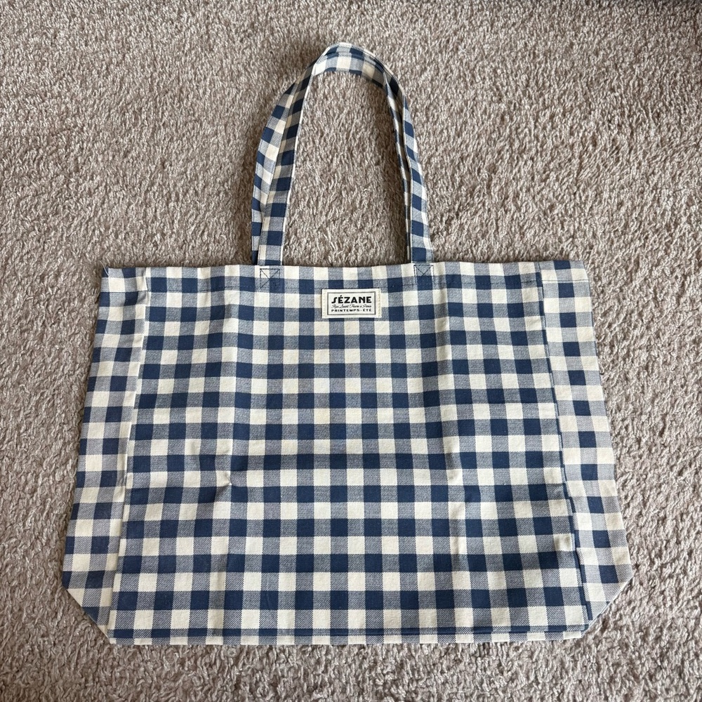 Sézane Vichy Checkered Tote Bag - Blue